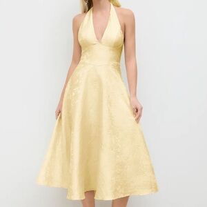 Cider JACQUARD HALTER NECKLINE FLORAL LACE UP MAXI DRESS